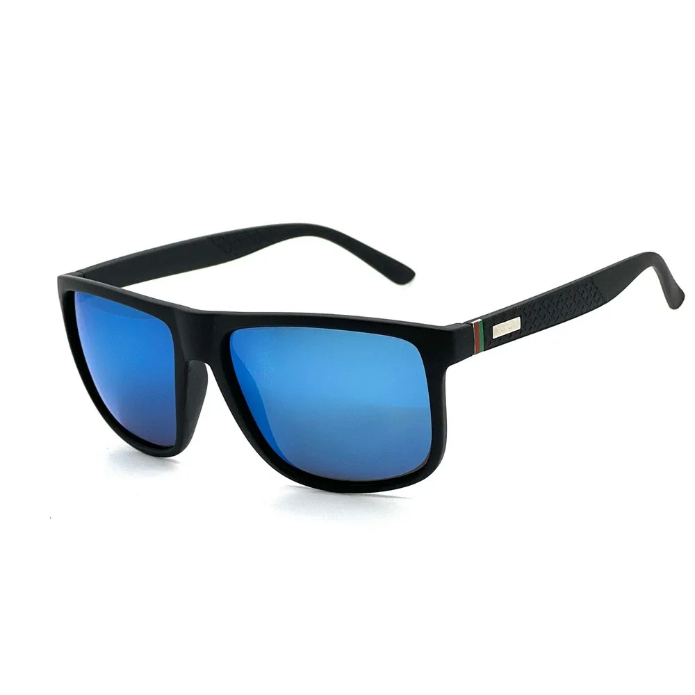 Men's Black Rectangular Sunglasses Blue Mirrored‎ Lenses PC Frame Lentes Gafas